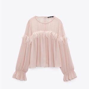 (sold) NWT BEIGE PINK FLOWY FEATHER SHIRT